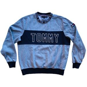 Tommy Hilfiger Y2K Spellout Logo Pullover Sweatshirt Jumper Mens Sz Large Preppy